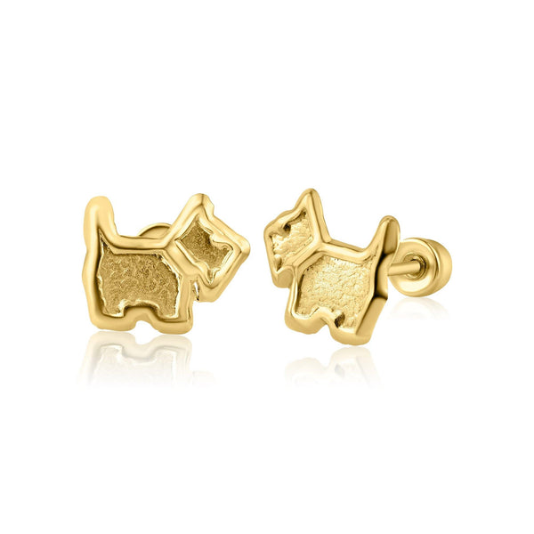 14 Karat Yellow Gold Dog Screw Back Earring | Silver Palace Inc.