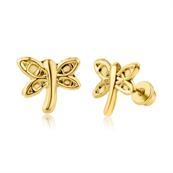 14 Karat Yellow Gold Dragonfly Screw Back Earring | Silver Palace Inc.