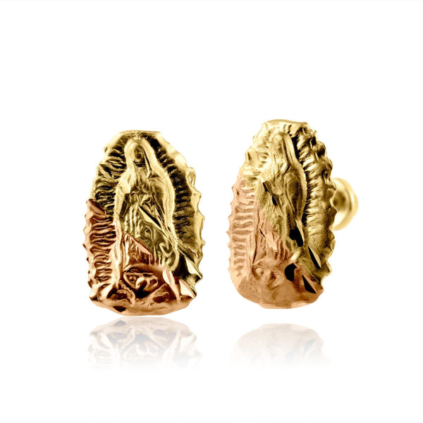 14 Karat Yellow Gold Three Color Virgin Mary Screw Back Earring | Silver Palace Inc.