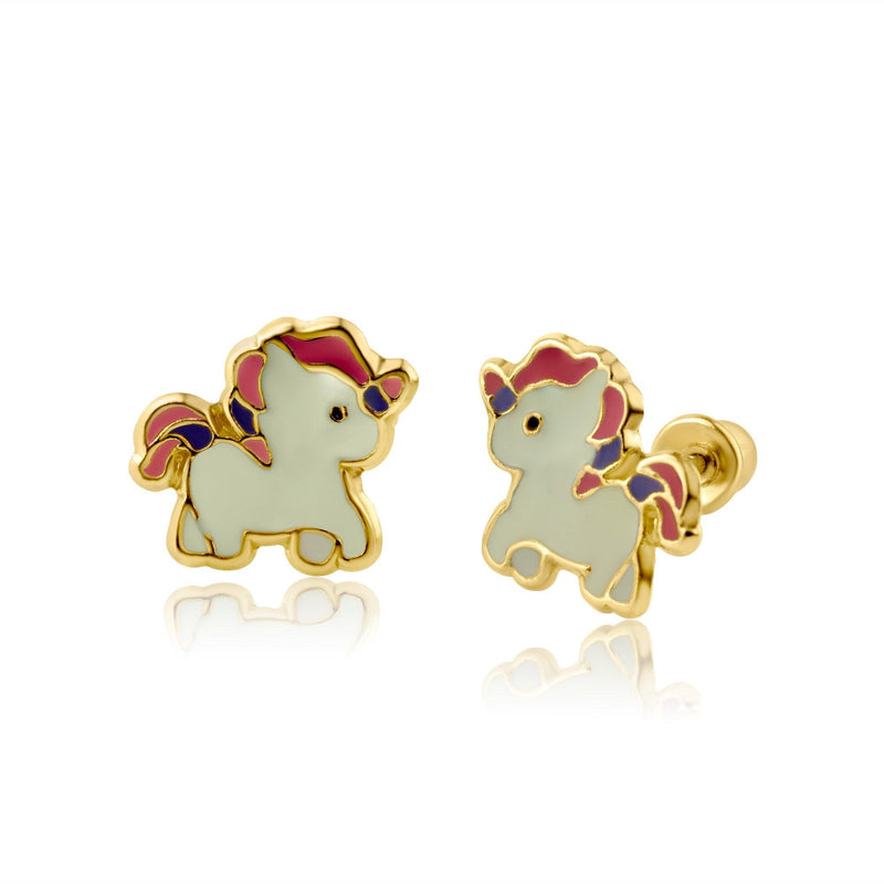 14 Karat Yellow Gold Unicorn Screw Back Earring | Silver Palace Inc.