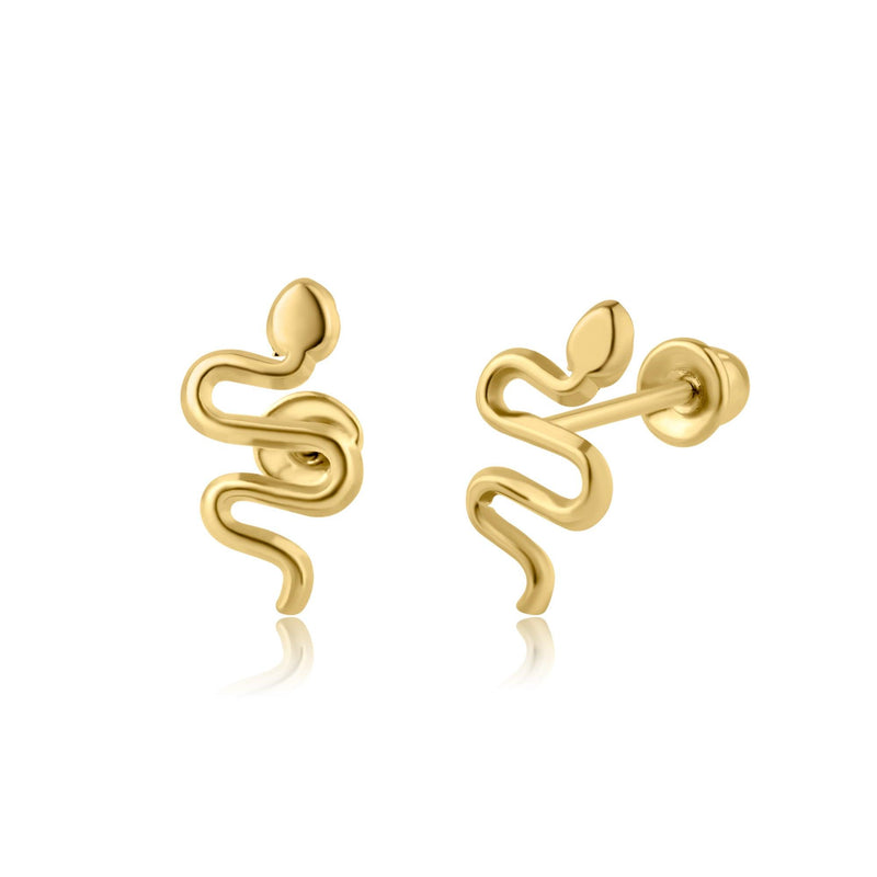 14 Karat Yellow Gold Snake Screw Back Earring | Silver Palace Inc.