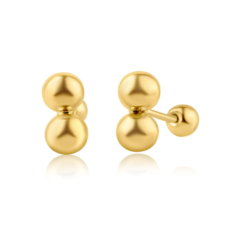 14 Karat Yellow Gold Double Ball Screw Back Earring | Silver Palace Inc.