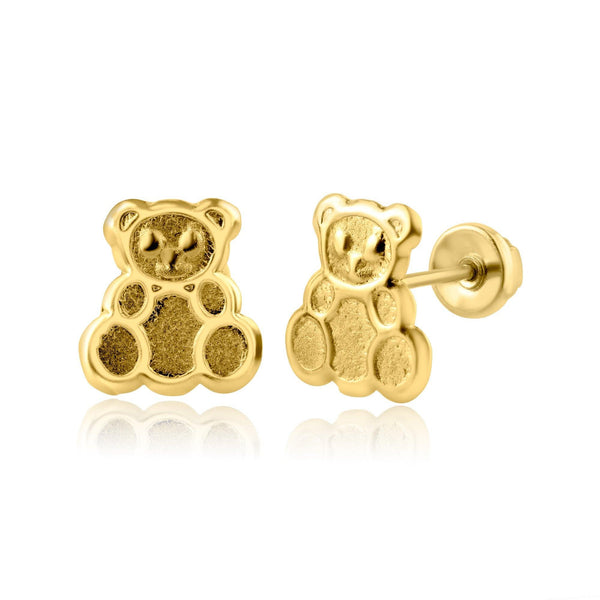 14 Karat Yellow Gold Teddy Bear Screw Back Earring | Silver Palace Inc.