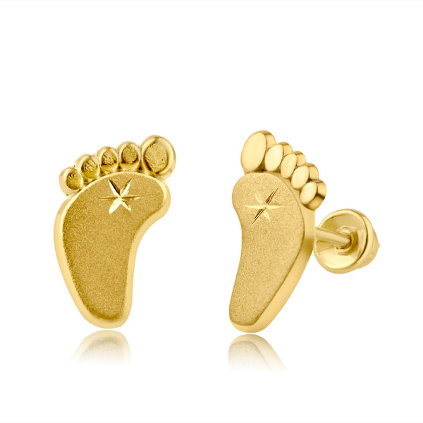 14 Karat Yellow Gold Feet Screw Back Earring | Silver Palace Inc.