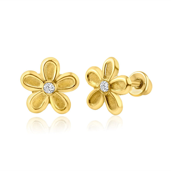 [wingbling] 14K Gold☆Daisy Some Earrings 14 Karat Yellow Gold Daisy Screw Back Earring | Silver