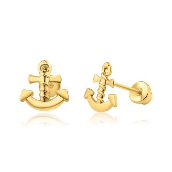 14 Karat Yellow Gold Cross Anchor Screw Back Earring | Silver Palace Inc.