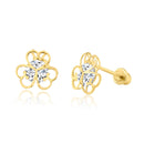 14 Karat Yellow Gold CZ Open Flower Screw Back Earring | Silver Palace Inc.