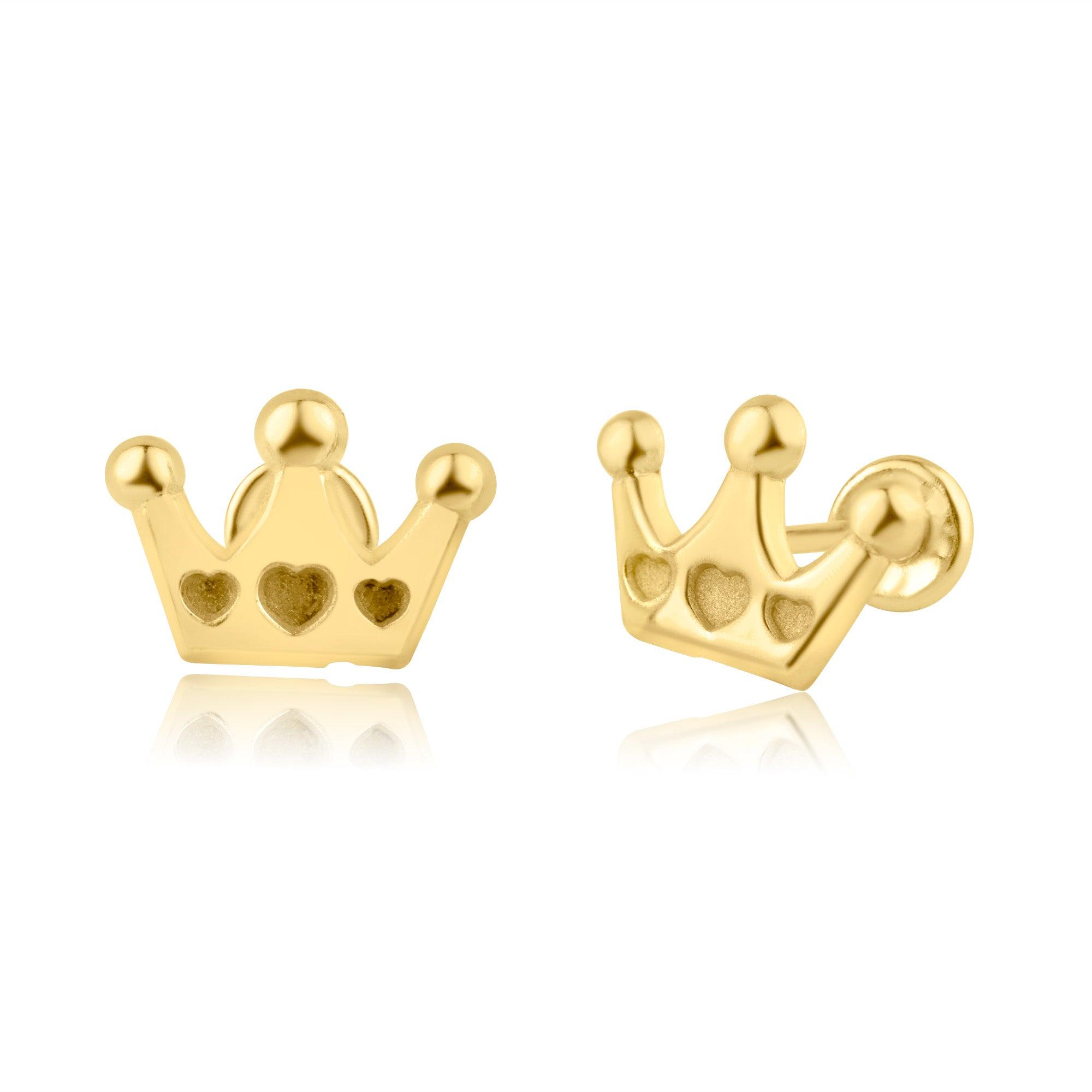 14 Karat Yellow Gold Heart Crown Screw Back Earring | Silver Palace Inc.
