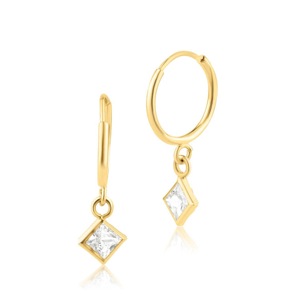 14 Karat Yellow Gold CZ Huggie Hoop Dangling CZ Earring | Silver Palace Inc.