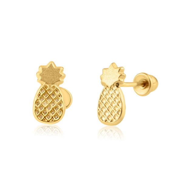 14 Karat Yellow Gold Pineapple Screw Back Earring | Silver Palace Inc.