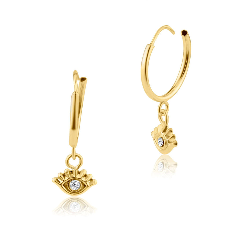 14 Karat Yellow Gold Dangling Eye Hoop Earring | Silver Palace Inc.
