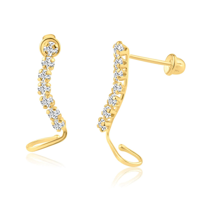 14 Karat Yellow Gold CZ Crawler Screw Back Earring | Silver Palace Inc.