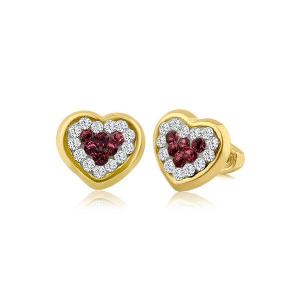 14 Karat Yellow Gold Ruby Heart Stud Screw Back Earring | Silver Palace Inc.