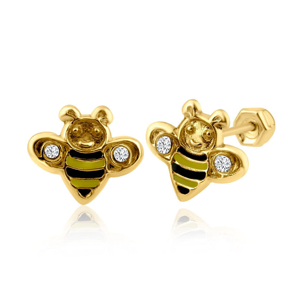 14 Karat Yellow Gold Bee Stud Screw Back Earring | Silver Palace Inc.