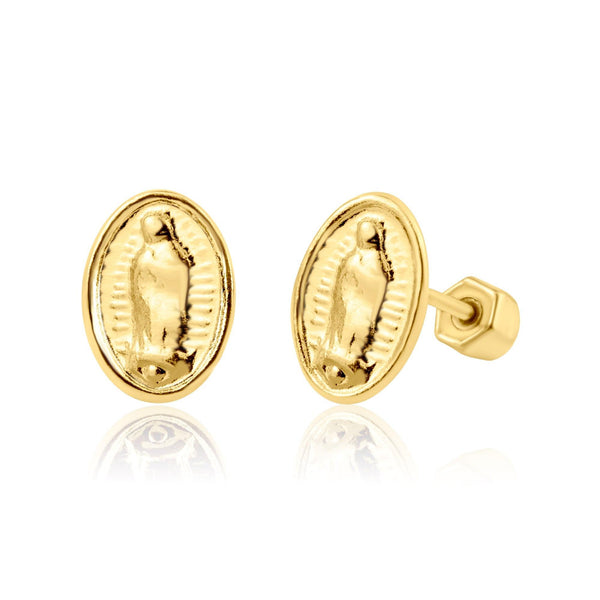 14 Karat Yellow Gold Guadalupe Stud Screw Back Earring | Silver Palace Inc.