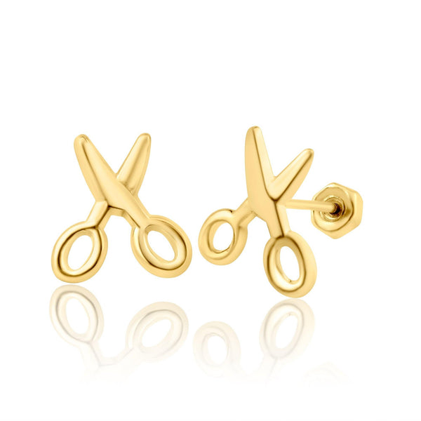14 Karat Yellow Gold Scissors Stud Screw Back Earring | Silver Palace Inc.