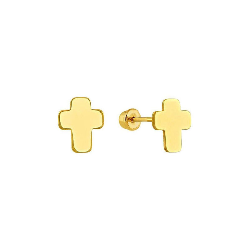 14 Karat Yellow Gold Cross Screw Back Stud Earrings | Silver Palace Inc.