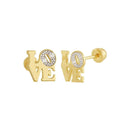 14 Karat Yellow Gold LOVE CZ Screw Back Stud Earrings | Silver Palace Inc.