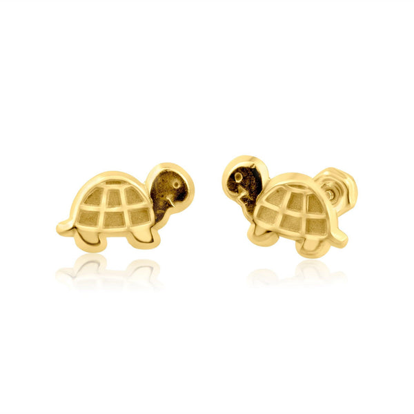 14 Karat Yellow Gold Turtle Stud Screw Back Earring | Silver Palace Inc.