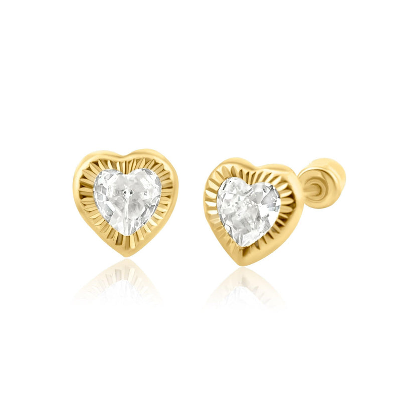 14E00268. - Pendiente de tuerca con forma de corazón de oro amarillo de 14 quilates con corte de diamante