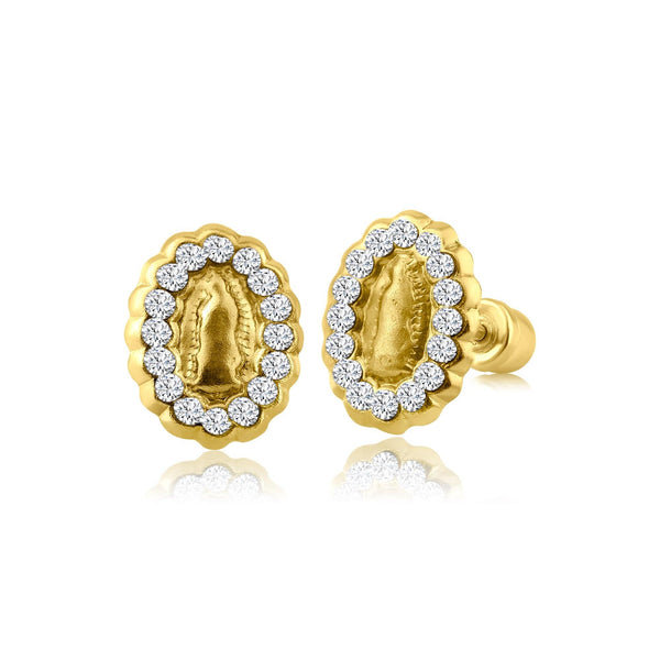 14 Karat Yellow Gold Guadalupe CZ Screw Back Earring | Silver Palace Inc.