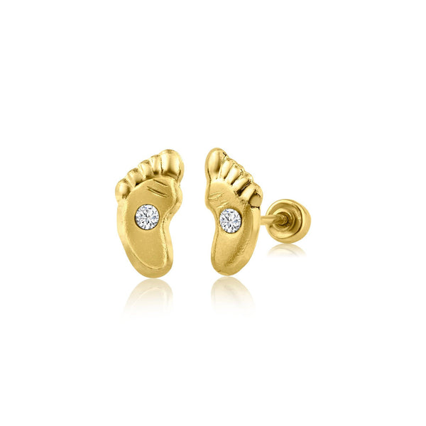 14 Karat Yellow Gold Feet CZ Screw Back Earring | Silver Palace Inc.