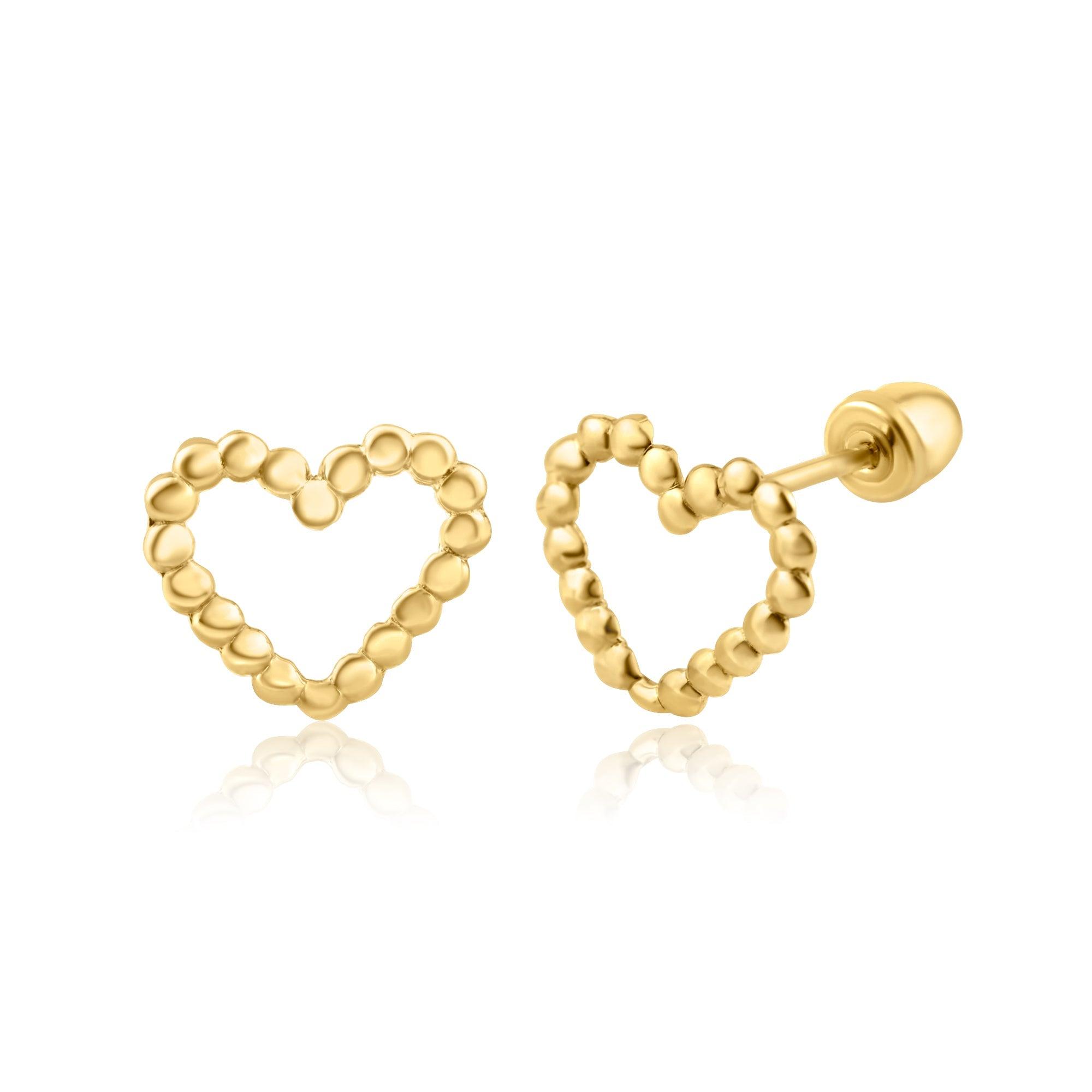 14 Karat Yellow Gold Heart  Screw Back Earring | Silver Palace Inc.