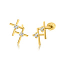 14 Karat Yellow Gold Two Cross CZ Screw Back Earring | Silver Palace Inc.