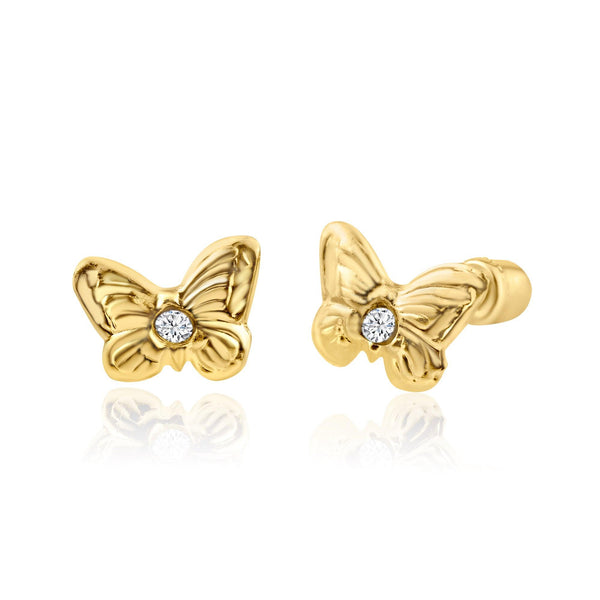 14 Karat Yellow Gold Butterfly CZ Screw Back Earring | Silver Palace Inc.