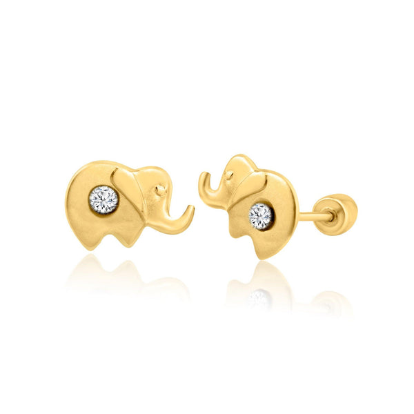 14 Karat Yellow Gold Elephant CZ  Screw Back Earring | Silver Palace Inc.