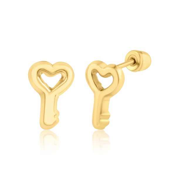 14 Karat Yellow Gold Heart Key Screw Back Earring | Silver Palace Inc.