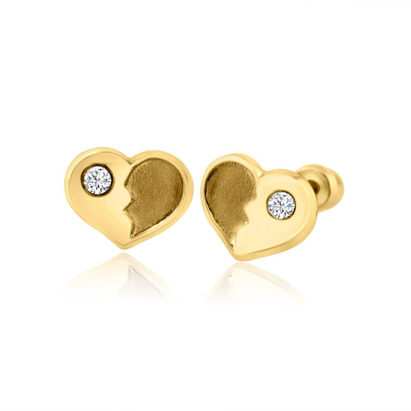 14 Karat Yellow Gold Heart CZ Screw Back Earring | Silver Palace Inc.