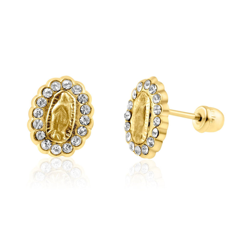 14 Karat Yellow Gold Guadalupe CZ Screw Back Earring | Silver Palace Inc.