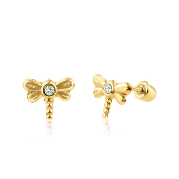 14 Karat Yellow Gold Dragonfly CZ Screw Back Earring | Silver Palace Inc.