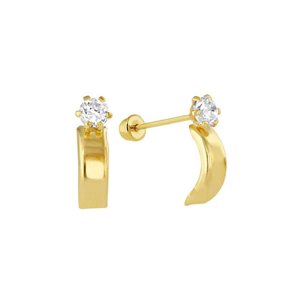 14 Karat Yellow Gold CZ Semi Hoop Screw Back Earrings | Silver Palace Inc.