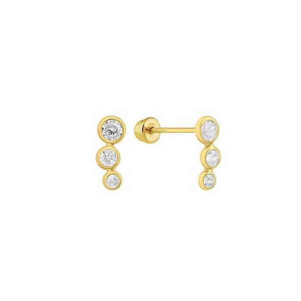 14 Karat Yellow Gold 3 Bubble Drop CZ Screw Back Stud Earrings | Silver Palace Inc.