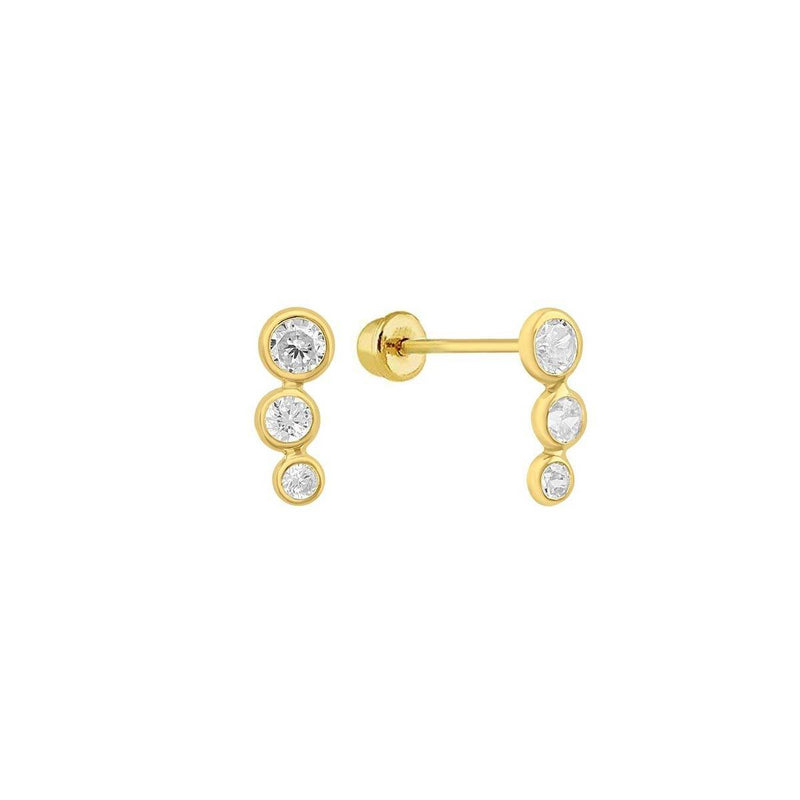 14 Karat Yellow Gold 3 Bubble Drop CZ Screw Back Stud Earrings | Silver Palace Inc.