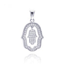 Silver 925 Rhodium Plated Open Hand Curvy Circle CZ Dangling Pendant - ACP00028