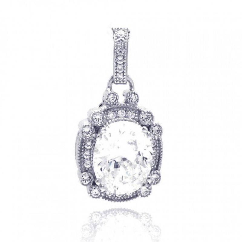 Silver 925 Rhodium Plated Round Micro Pave CZ Dangling Pendant - ACP00039 | Silver Palace Inc.