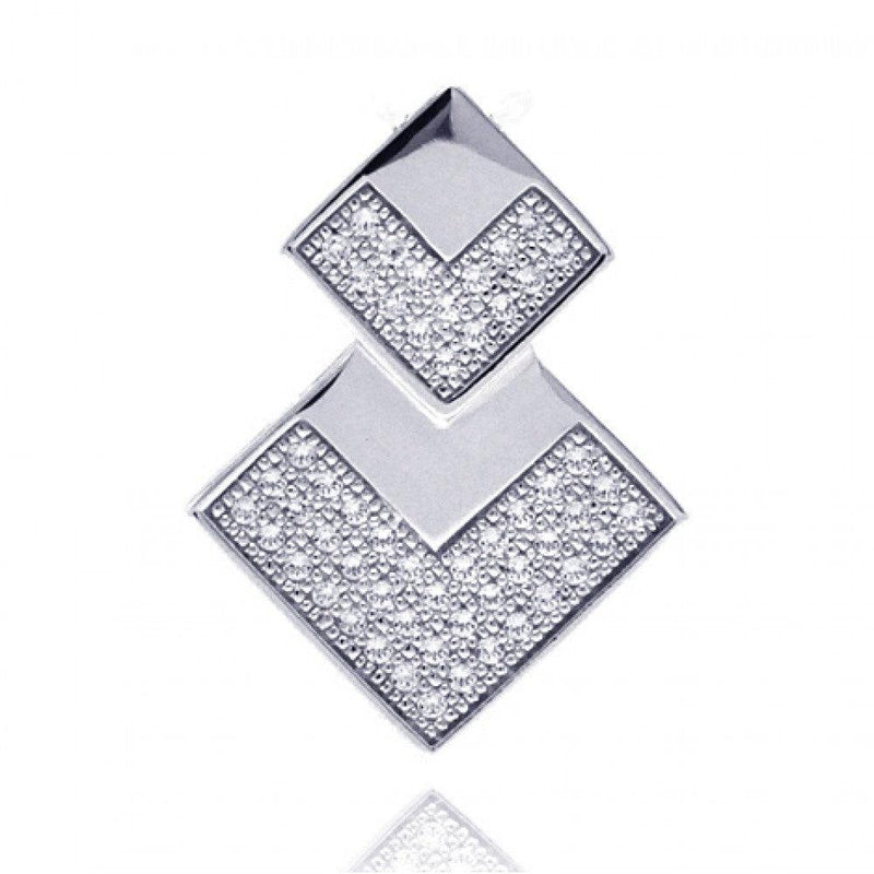 Silver 925 Rhodium Plated Two Graduated Square CZ Inlay Pendant - ACP00042