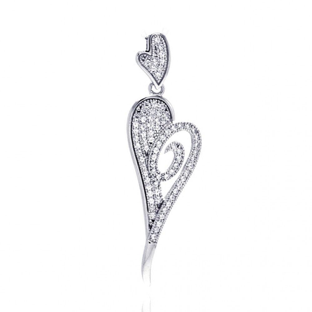 Silver 925 Rhodium Plated Elongated Heart Micro Pave CZ Dangling Pendant - ACP00057 | Silver Palace Inc.