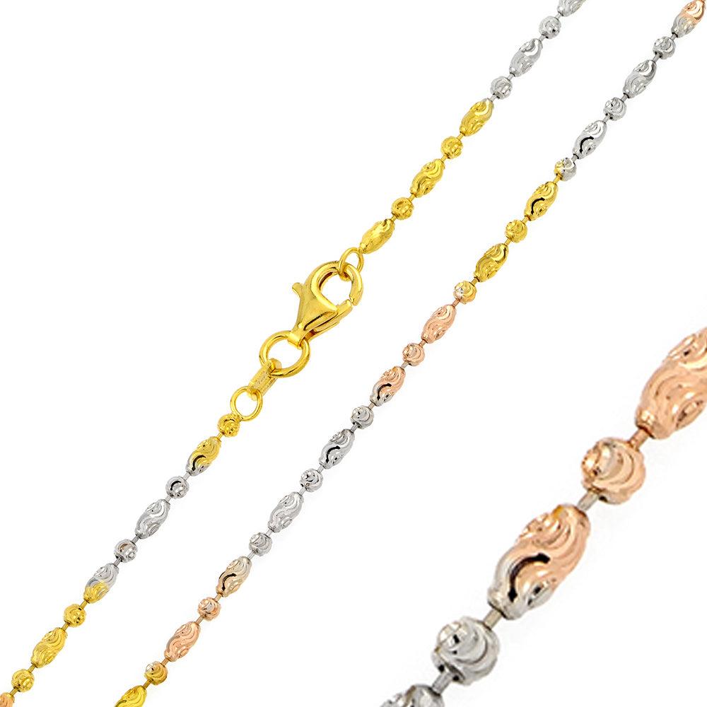 Silver 925 Multi Plated Diamond Cut Round Oval Bead Alternating 002 Chain 2mm - CH265 MUL | Silver Palace Inc.