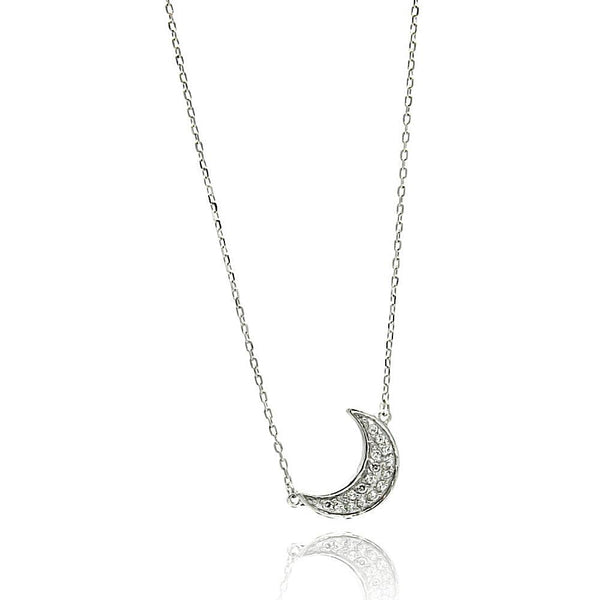 Silver 925 Rhodium Plated Moon Crescent Pendant - BGP00690 | Silver Palace Inc.