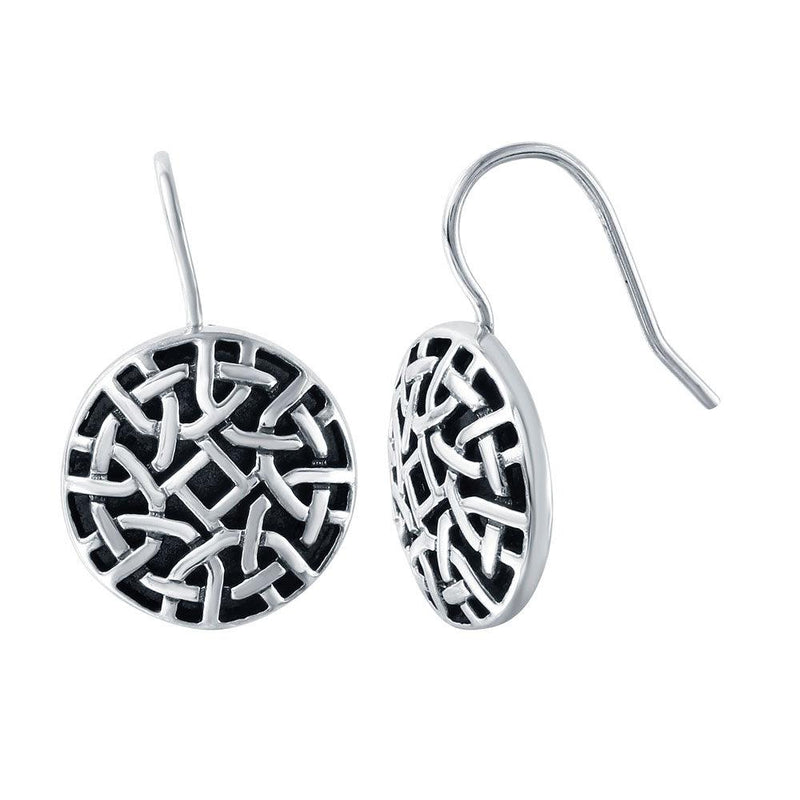 Silver 925 Rhodium Plated Patterned Circle Hook Earrings - STE00723 | Silver Palace Inc.