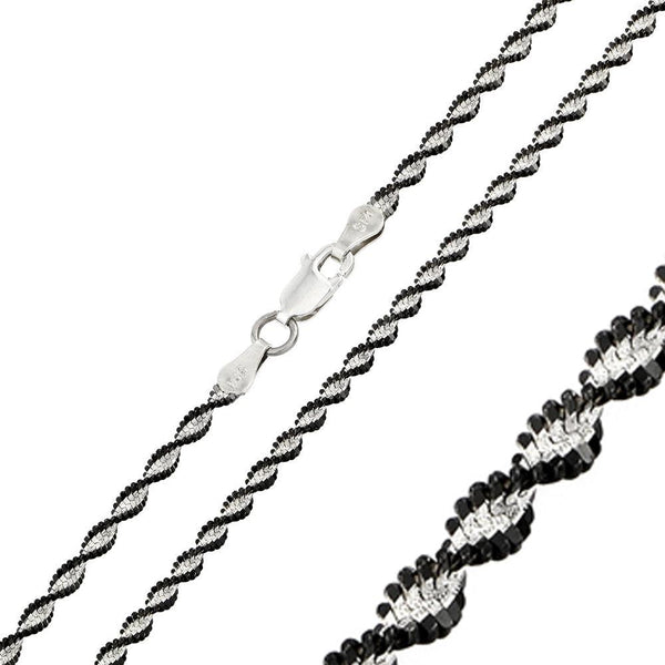 Silver 925 Black Rhodium Plated Magic Twisted 2 Toned Chain - CH252 BLK | Silver Palace Inc.