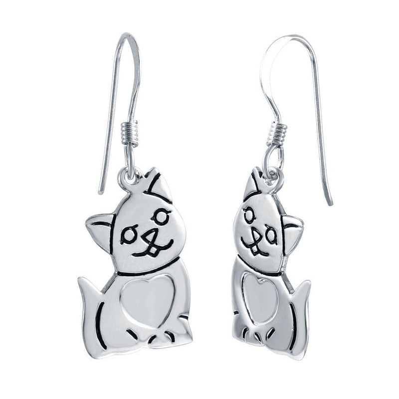 Silver 925 Rhodium Plated Cat Hook Earrings - STE00809 | Silver Palace Inc.