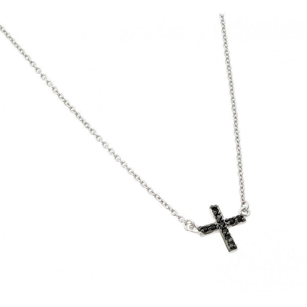 Silver 925 Rhodium Plated Black CZ Cross Pendant - BGP00956BLK | Silver Palace Inc.