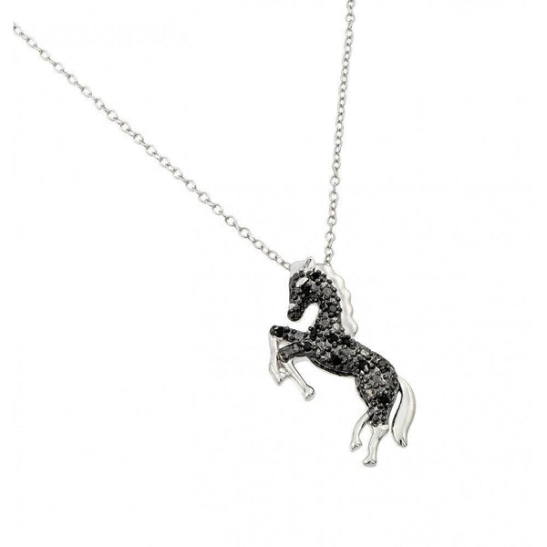 Silver 925 Rhodium Plated Horse Pendant with CZ - BGP00959 | Silver Palace Inc.