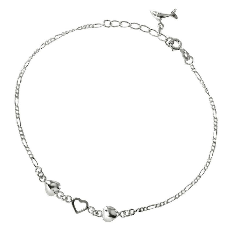 Silver 925 Hearts Anklet with Dolphin Charm - ANK00010 | Silver Palace Inc.