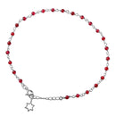 Silver 925 Red Beads Anklet with Dangling Open Star of David - ANK00009 | Silver Palace Inc.
